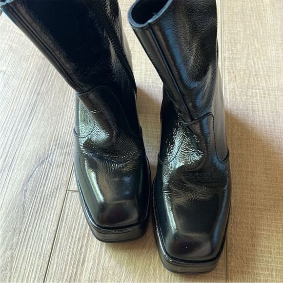Free People Ruby Shine Black Leather Platform Boots Block Heel US 6 - Picture 7 of 8